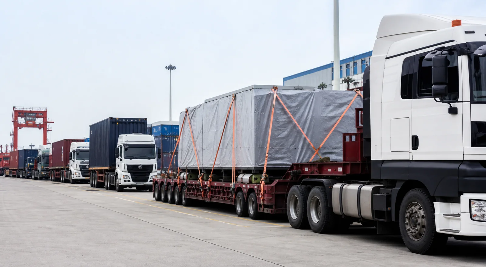 Heavy cargo trailer at port yard