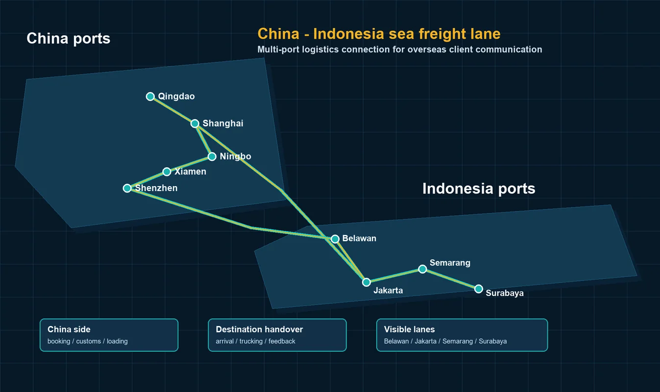 China to Indonesia sea freight route map